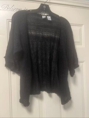 Aqua Black Sparkle Sheer Open Knit Cardigan Shrug